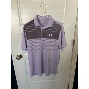 Men's Purple and Gray Striped Under Armour Polo Medium